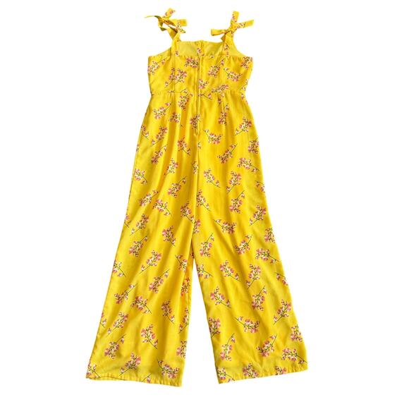 GB Girls Floral Yellow Jumpsuit Wide Leg Pants Tie Sleeve Girls size 12 - Picture 4 of 5
